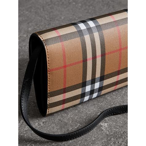 burberry check and leather wallet with detachable strap|burberry wallet women.